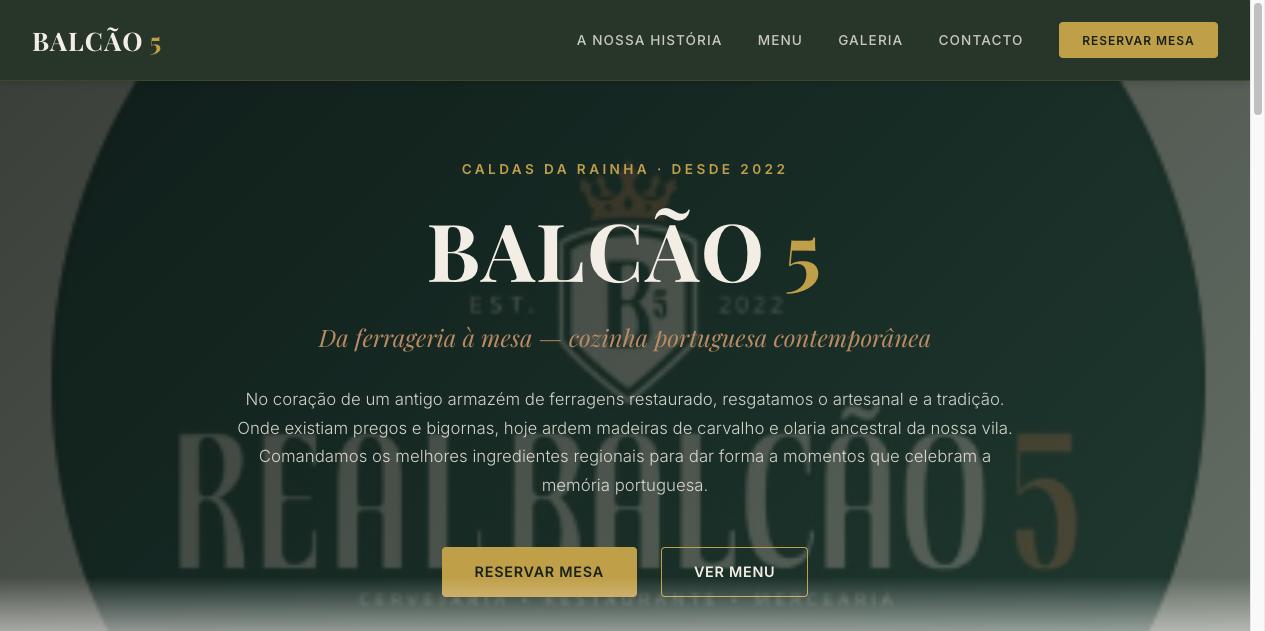 Captura de ecrã da página inicial da amostra Balcão5