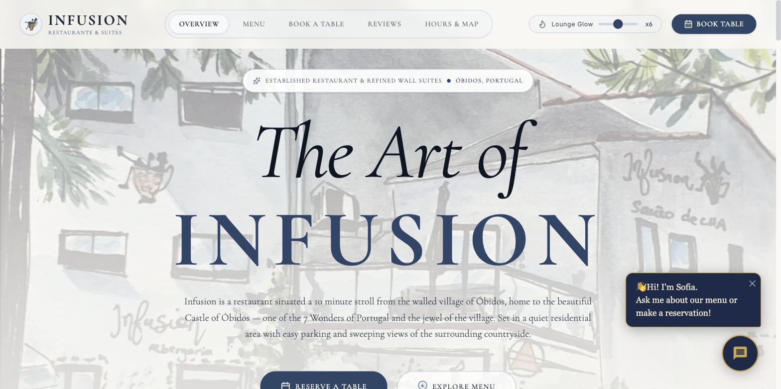 Captura de ecrã da página inicial da amostra Infusion Óbidos
