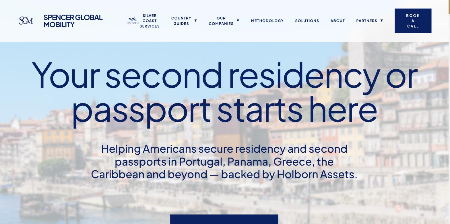 Captura de ecrã da página inicial do website Spencer Global Mobility